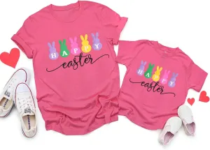 Happy Easter Shirts for Women Kids Bunny Family Matching Outfits Toddler Boys Girls Summer Short Sleeve Tee Top