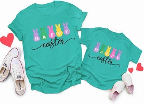Happy Easter Shirts for Women Kids Bunny Family Matching Outfits Toddler Boys Girls Summer Short Sleeve Tee Top