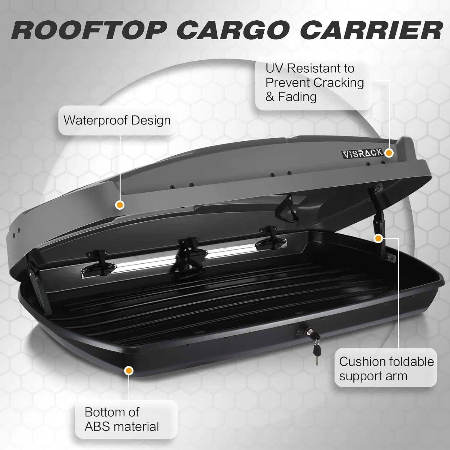 Hard Shell Roof Cargo Box Carrier with Security Keys,Heavy Duty Waterproof Rooftop Storage Box,58.3 L x35.4 W x 13 H Inches,15.5 Cubic Feet Tool-Free Install,Dual Side Opening,Gray