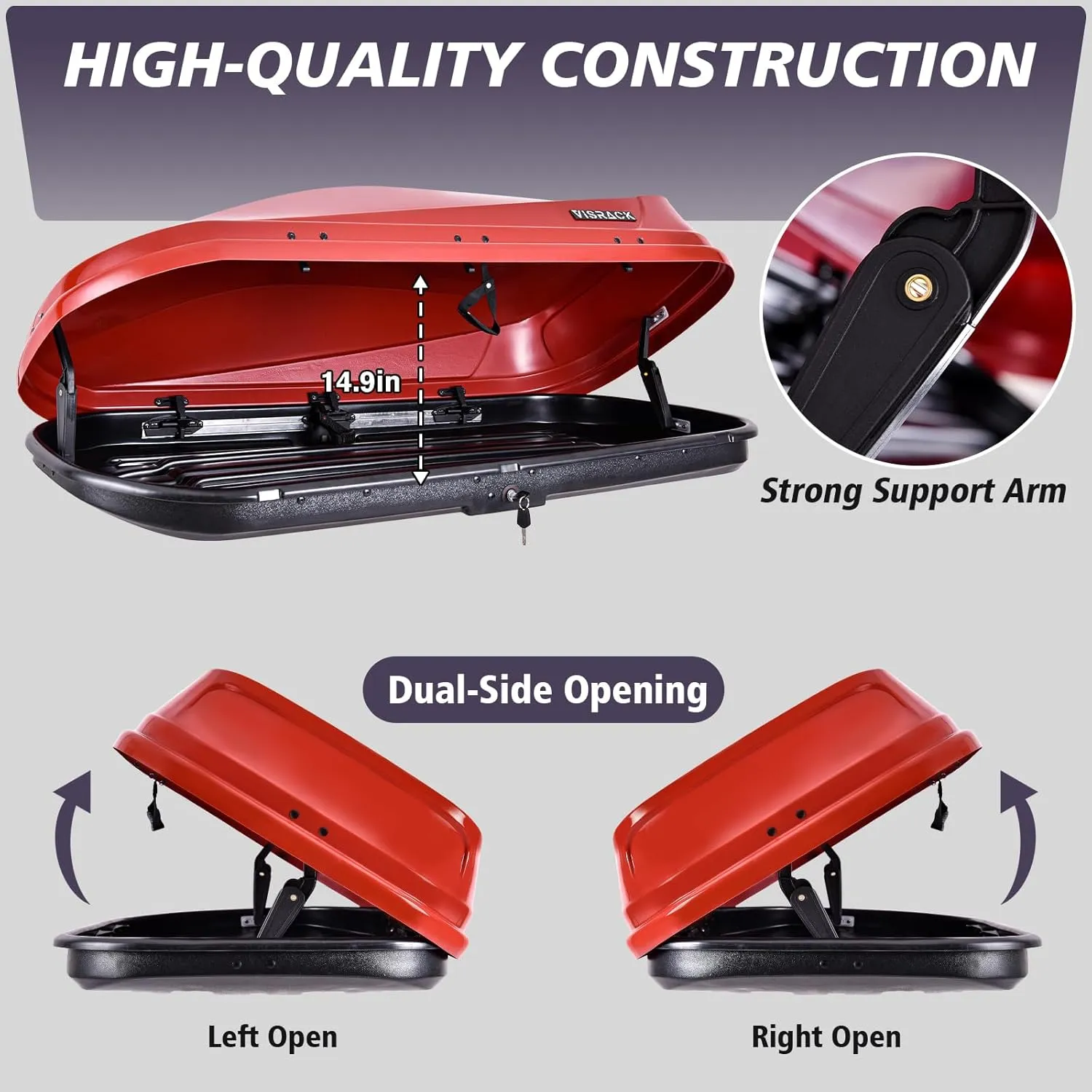 Hard Shell Rooftop Cargo Carrier with Roof Box,Heavy Duty Weatherproof 14 Cubic Feet Rooftop Cargo Carrier for Car Storage,Red