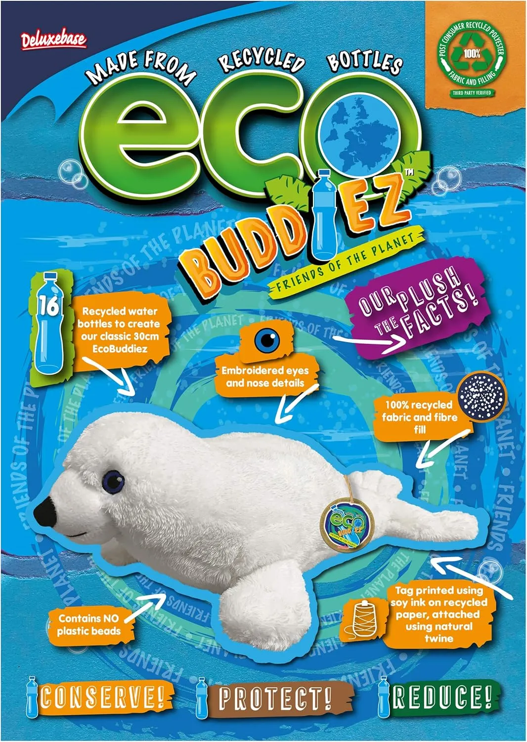 Harp Seal from Deluxebase. 20 Inch Harp Seal Plush Toy. Eco Friendly Child Safe Seal Stuffed Animal Made from Recycled Plastic Bottles.