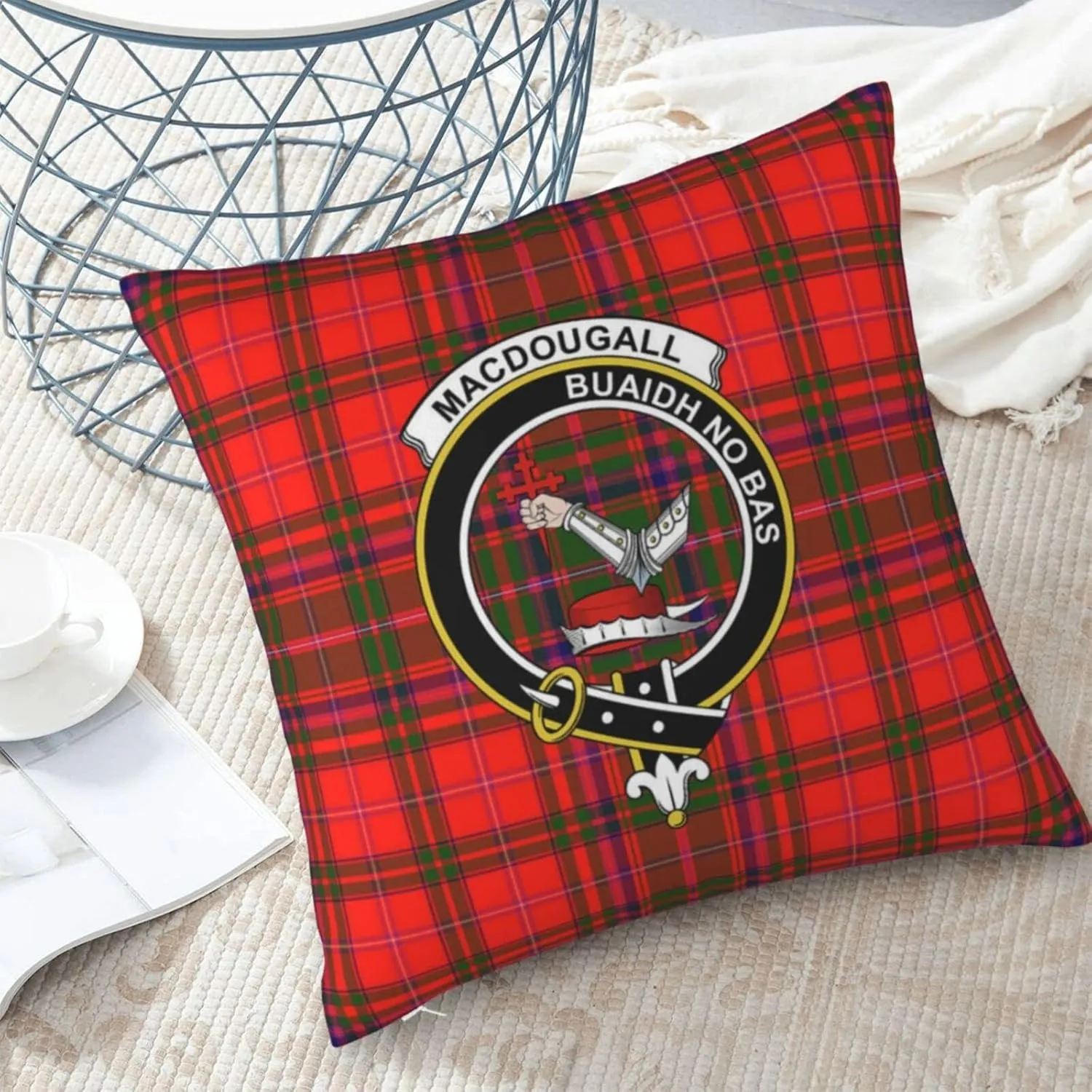 Hei Bai.JZQ Square Throw Pillow Covers Macdougall Tartan Clan Badge Cushion Case for Sofa Bedroom Car Decorative 18x18 Inch