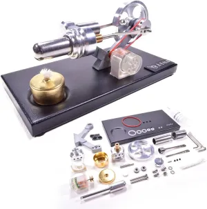 Helixsun DIY Stirling Engine Generator Steam Model Set, with a Black Metal Base Plate and 4 LED Lights, is a Great Gift for Teenagers and Adults