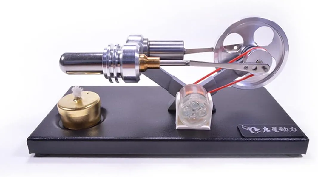 Helixsun DIY Stirling Engine Generator Steam Model Set, with a Black Metal Base Plate and 4 LED Lights, is a Great Gift for Teenagers and Adults
