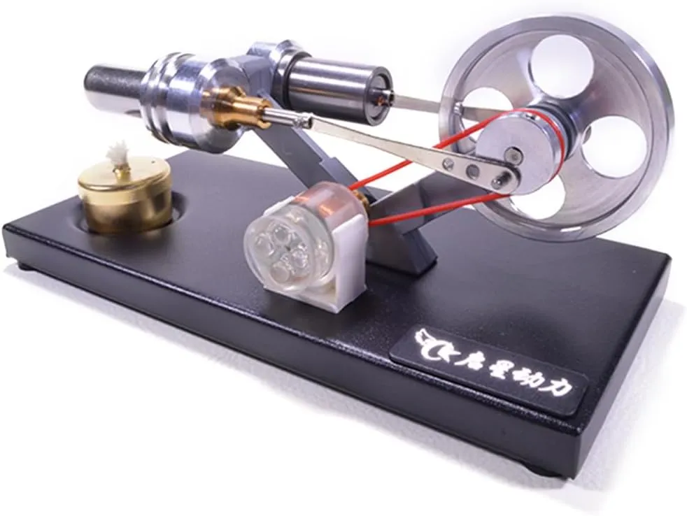 Helixsun DIY Stirling Engine Generator Steam Model Set, with a Black Metal Base Plate and 4 LED Lights, is a Great Gift for Teenagers and Adults