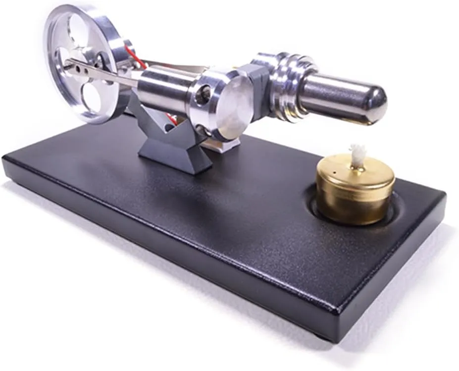 Helixsun DIY Stirling Engine Generator Steam Model Set, with a Black Metal Base Plate and 4 LED Lights, is a Great Gift for Teenagers and Adults