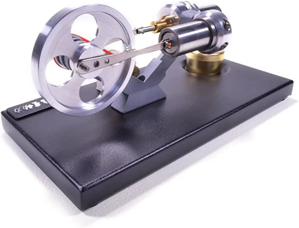 Helixsun DIY Stirling Engine Generator Steam Model Set, with a Black Metal Base Plate and 4 LED Lights, is a Great Gift for Teenagers and Adults