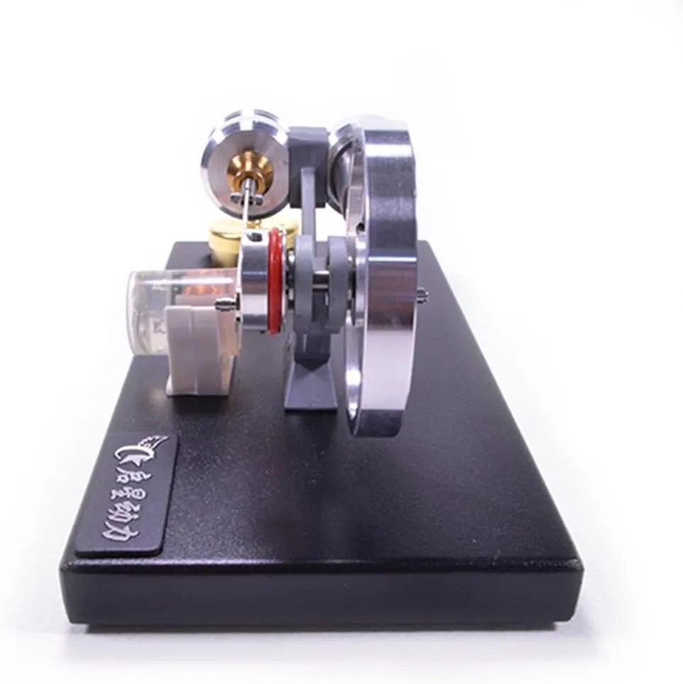 Helixsun DIY Stirling Engine Generator Steam Model Set, with a Black Metal Base Plate and 4 LED Lights, is a Great Gift for Teenagers and Adults