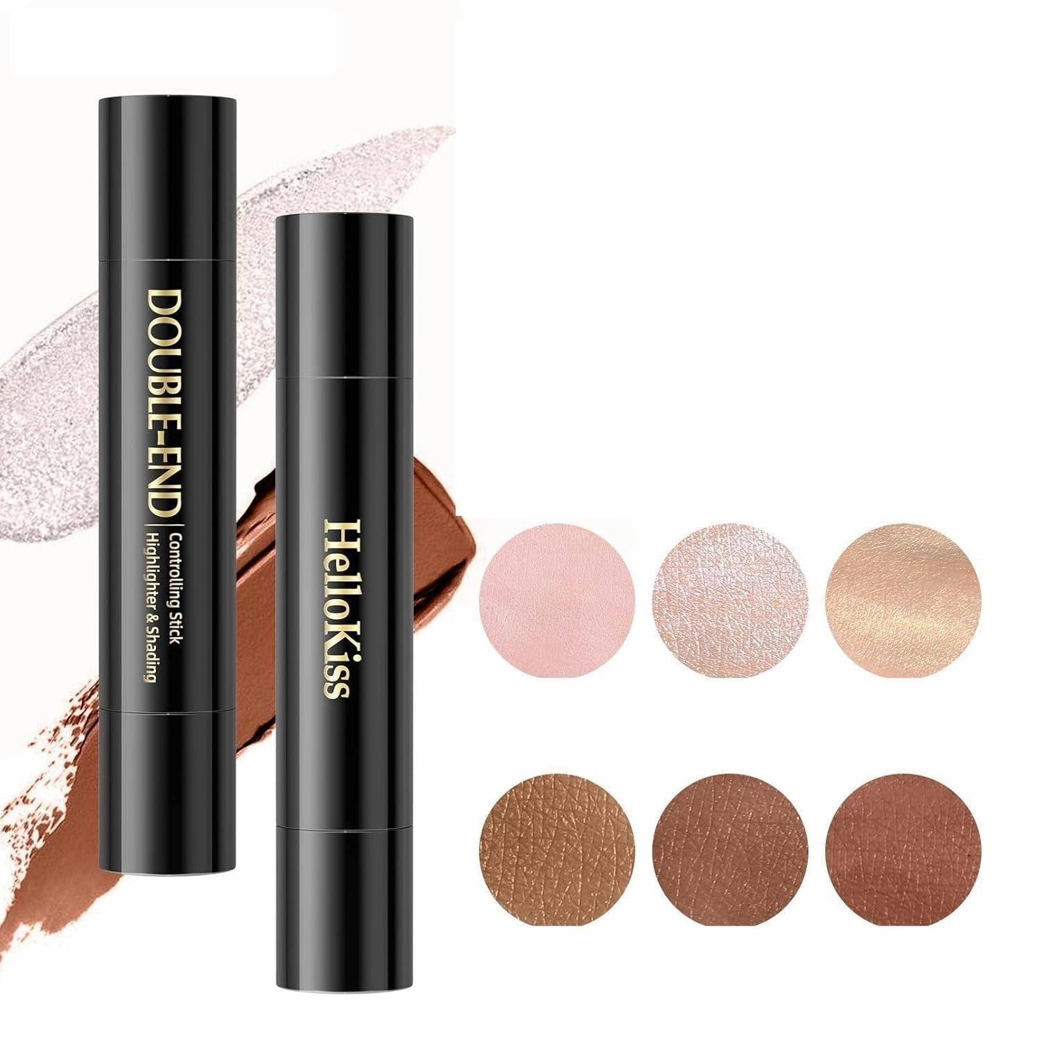 Hellkiss 3-color Dual Head Highlighter Stick for Face and Body, 3D Natural Brightening, Facial Contouring, Highlight, and Shadow Modification (01)