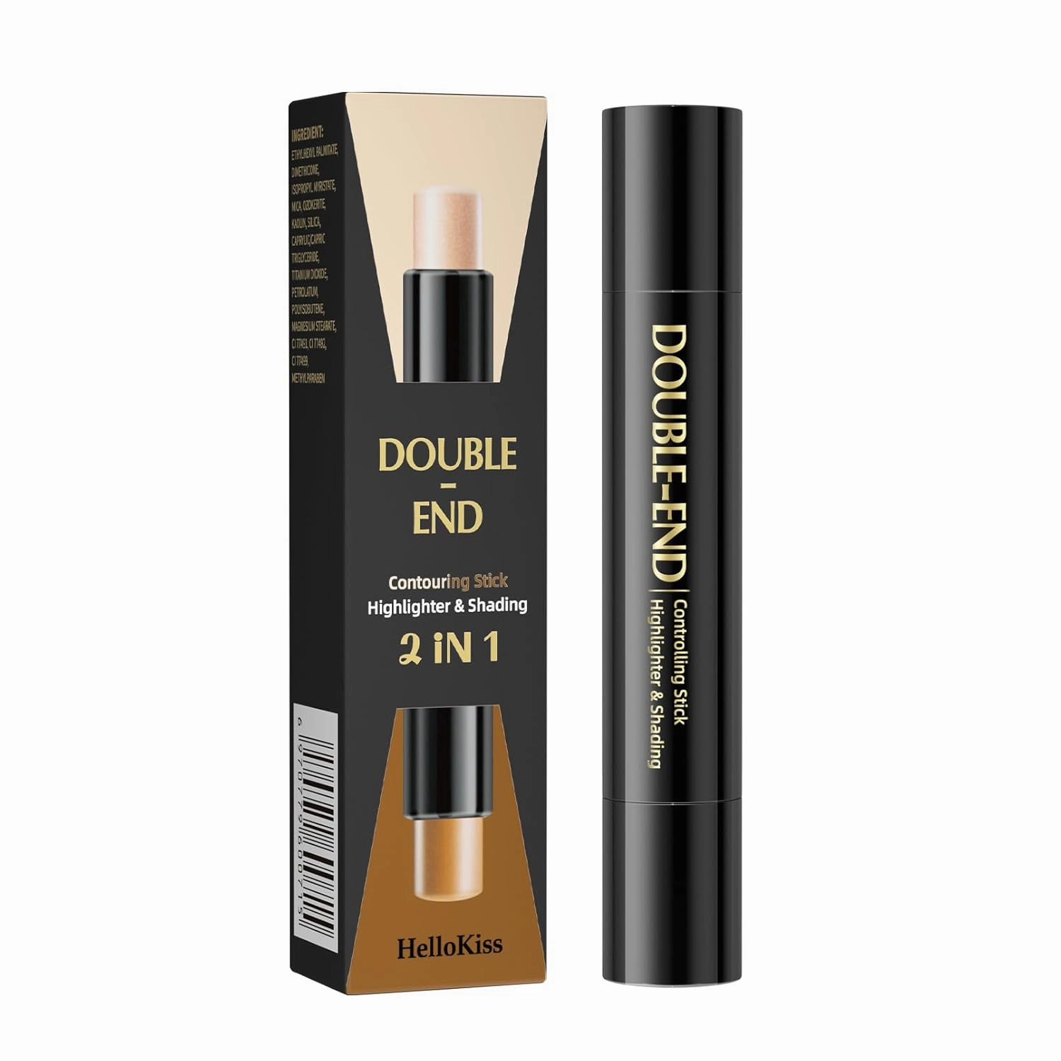 Hellkiss 3-color Dual Head Highlighter Stick for Face and Body, 3D Natural Brightening, Facial Contouring, Highlight, and Shadow Modification (01)