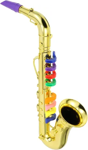 Hemoton Saxophone Mould for Kids with 8 Colored Keys, Kids Musical Instruments Including Toy Plastic Saxophone Educational Toy Home School Music Present, Gold