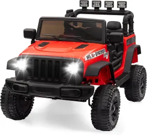 Hetoy Ride on Truck Car 12V Kids Electric Vehicles with Remote Control, 2 Speeds, Spring Suspension, LED Headlight, Bluetooth, Music, Battery Powered Car for Kids - Red