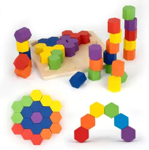 Hexablox 39pcs - Wooden Stacking Blocks - Montessori Wooden Toddler Toys for 1  Year Old Boys Girls - Multi Use Stacking Toy, Toddler Puzzles , Color Sorting Toys for Toddlers 1-3, Building Blocks