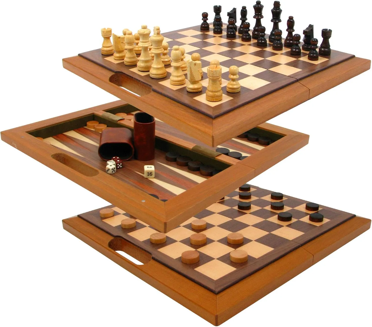 Hey! Play! 3-in-1 Chess, Backgammon, and Checkers Set – Wooden Board Game Set Folds for Practical Storage and Transport – Travel Board Games by Trademark Games