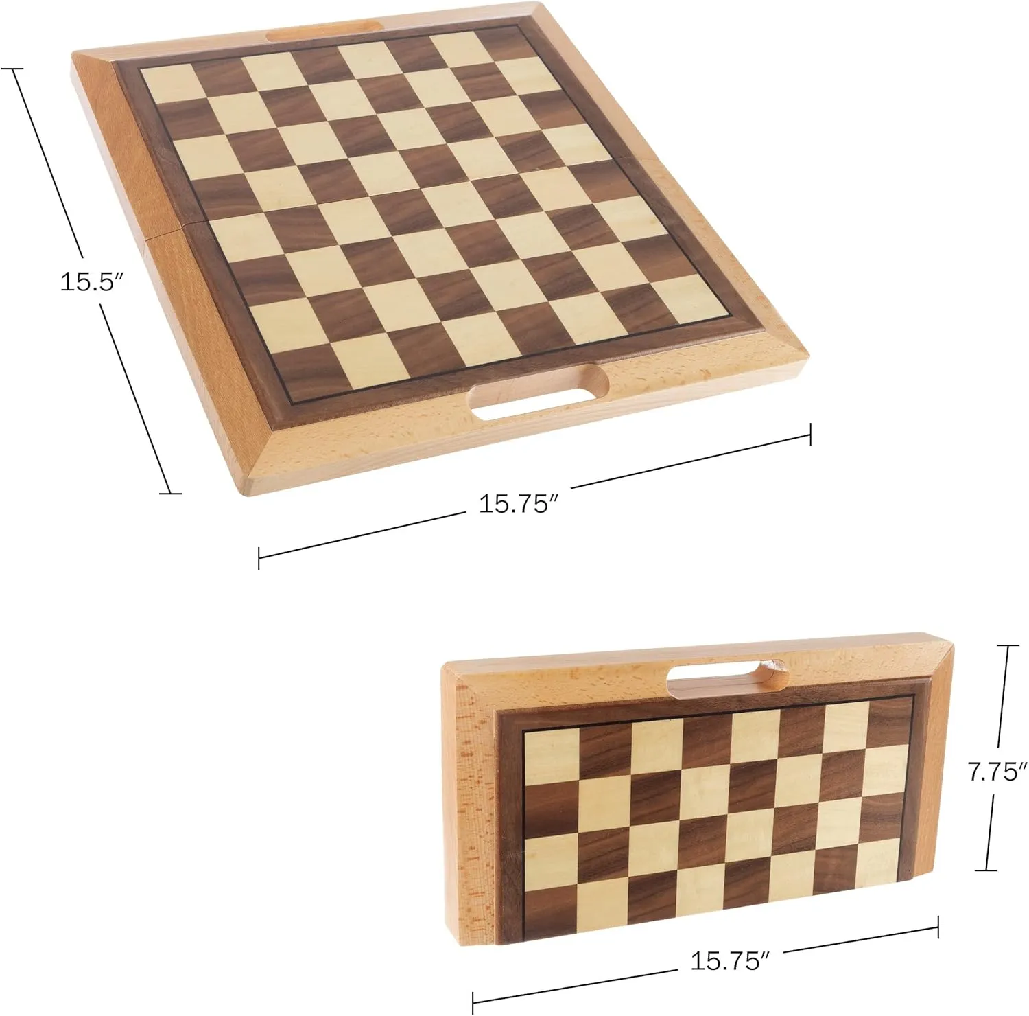 Hey! Play! 3-in-1 Chess, Backgammon, and Checkers Set – Wooden Board Game Set Folds for Practical Storage and Transport – Travel Board Games by Trademark Games