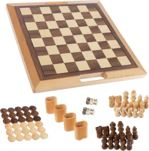 Hey! Play! 3-in-1 Chess, Backgammon, and Checkers Set – Wooden Board Game Set Folds for Practical Storage and Transport – Travel Board Games by Trademark Games
