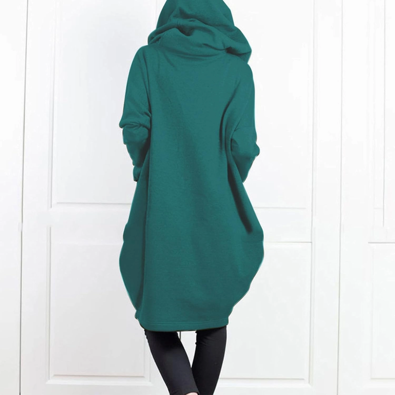 HGps8w Women's Double-Layered Zip Up Hoodies Casual Solid Baggy Tunic Sweatshirt Long Hooded Jacket Loose Outerwear