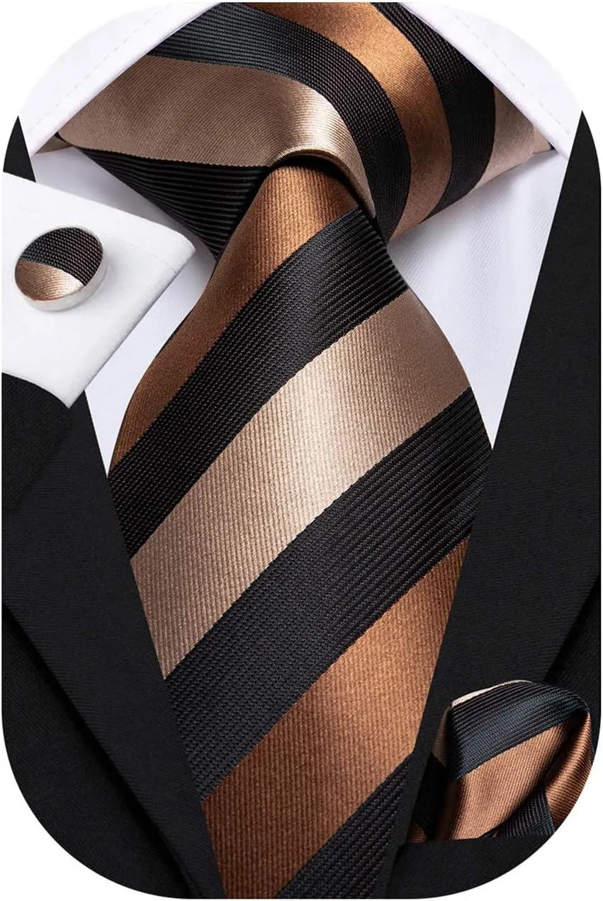 Hi-Tie Mens Plaid Ties Classic Paisley Necktie with Handkerchief Cufflinks Set Business Stripe Tie