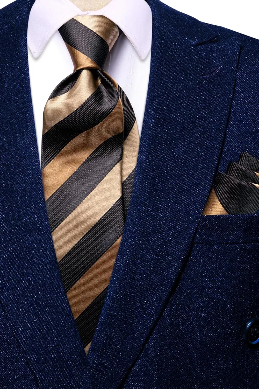 Hi-Tie Mens Plaid Ties Classic Paisley Necktie with Handkerchief Cufflinks Set Business Stripe Tie