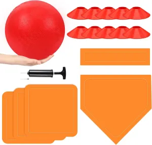 Hiboom 16 Pcs Sports Kickball Set Includes 10 Inches Playground Ball 5 Rubber Throw Down Bases Ball Pump 10 Foul Line Cones for Kids Adults Playground School Backyard Game Camps Picnic
