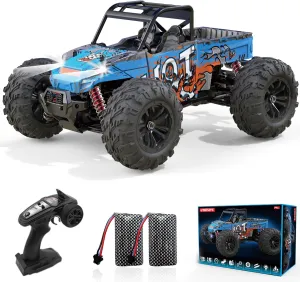 High Speed RC Cars 40KPH for Adults, 1:16 Scale Remote Control Car, 4WD All Terrain Off-Road Monster RC Truck with Bright Headlight 2 Rechargeable Batteries for Kids and Adults