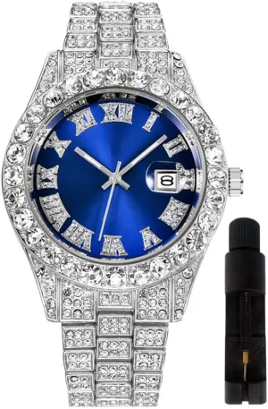 Hip Hop Watches for Men Iced-Out Bling Diamond Luxury Quartz Watches with Date