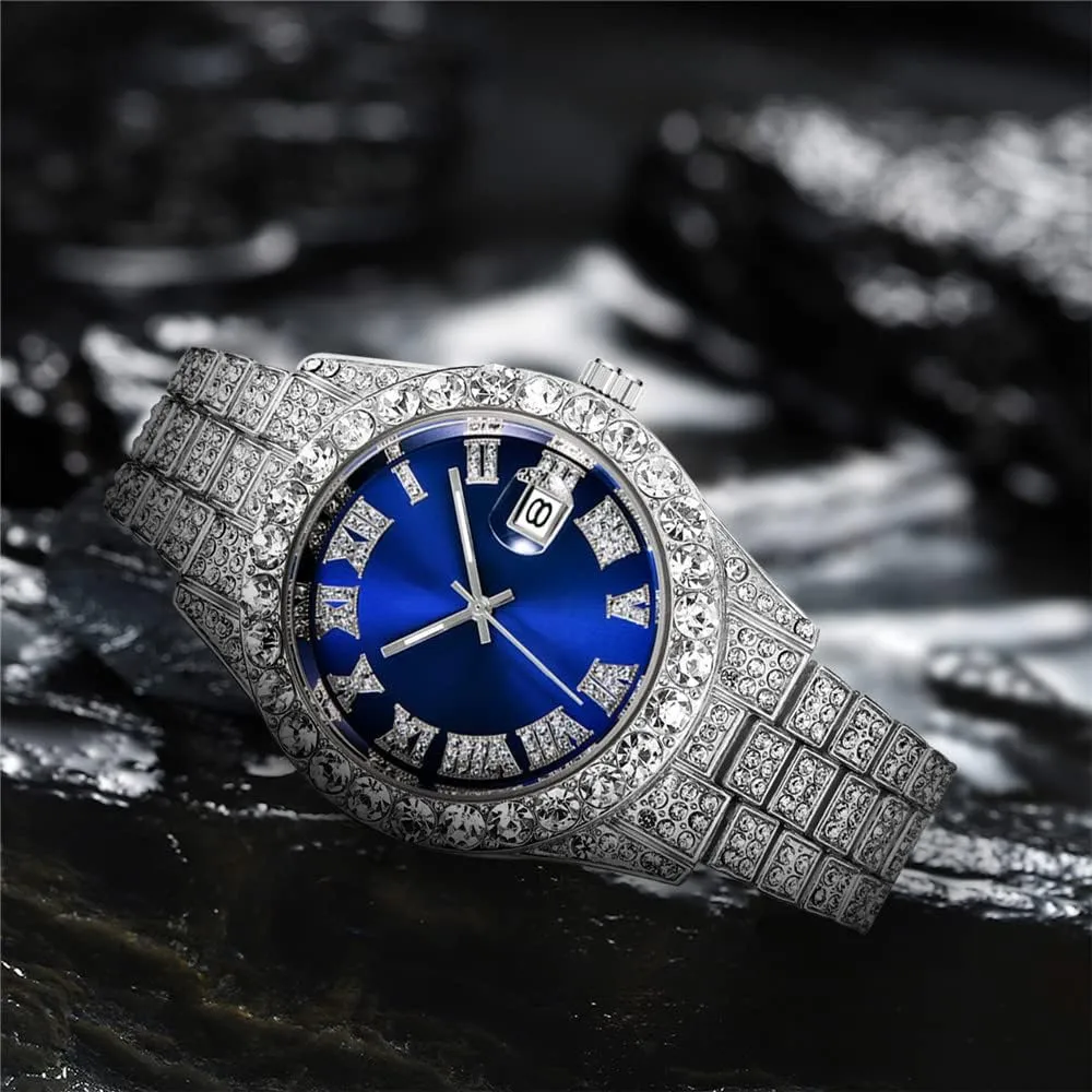 Hip Hop Watches for Men Iced-Out Bling Diamond Luxury Quartz Watches with Date