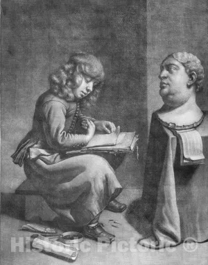 Historic Pictoric Art Print : Wallerant Vaillant - Boy Drawing a Bust of The Roman Emperor Vitellius : Vintage Wall Décor : 08in x 10in