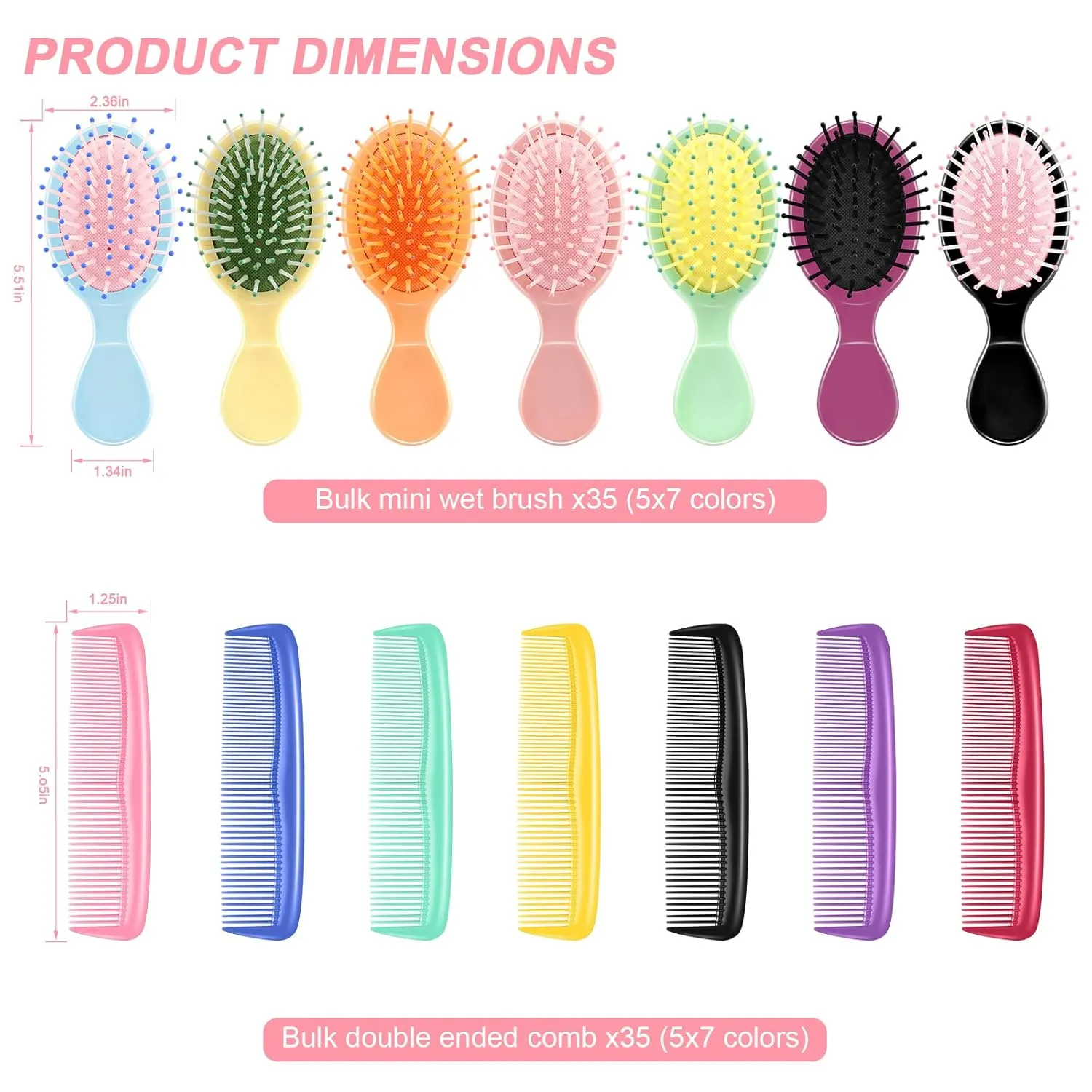 HOFASON 70 Pieces Bulk Mini Wet Hair Brush & Mini Comb Set for Kids Girls Women, Bridesmaid Gifts, Spa Party Supplies, Summer Stuff, 35 Travel Small Brush for Hair 35 Fine Wide Hair Combs for Boy Men