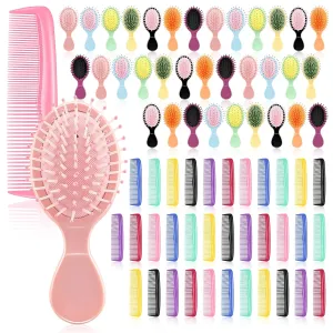 HOFASON 70 Pieces Bulk Mini Wet Hair Brush & Mini Comb Set for Kids Girls Women, Bridesmaid Gifts, Spa Party Supplies, Summer Stuff, 35 Travel Small Brush for Hair 35 Fine Wide Hair Combs for Boy Men