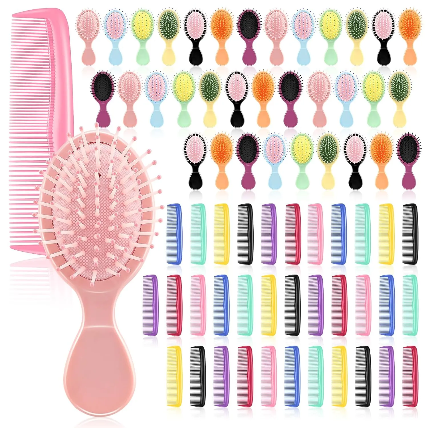 HOFASON 70 Pieces Bulk Mini Wet Hair Brush & Mini Comb Set for Kids Girls Women, Bridesmaid Gifts, Spa Party Supplies, Summer Stuff, 35 Travel Small Brush for Hair 35 Fine Wide Hair Combs for Boy Men