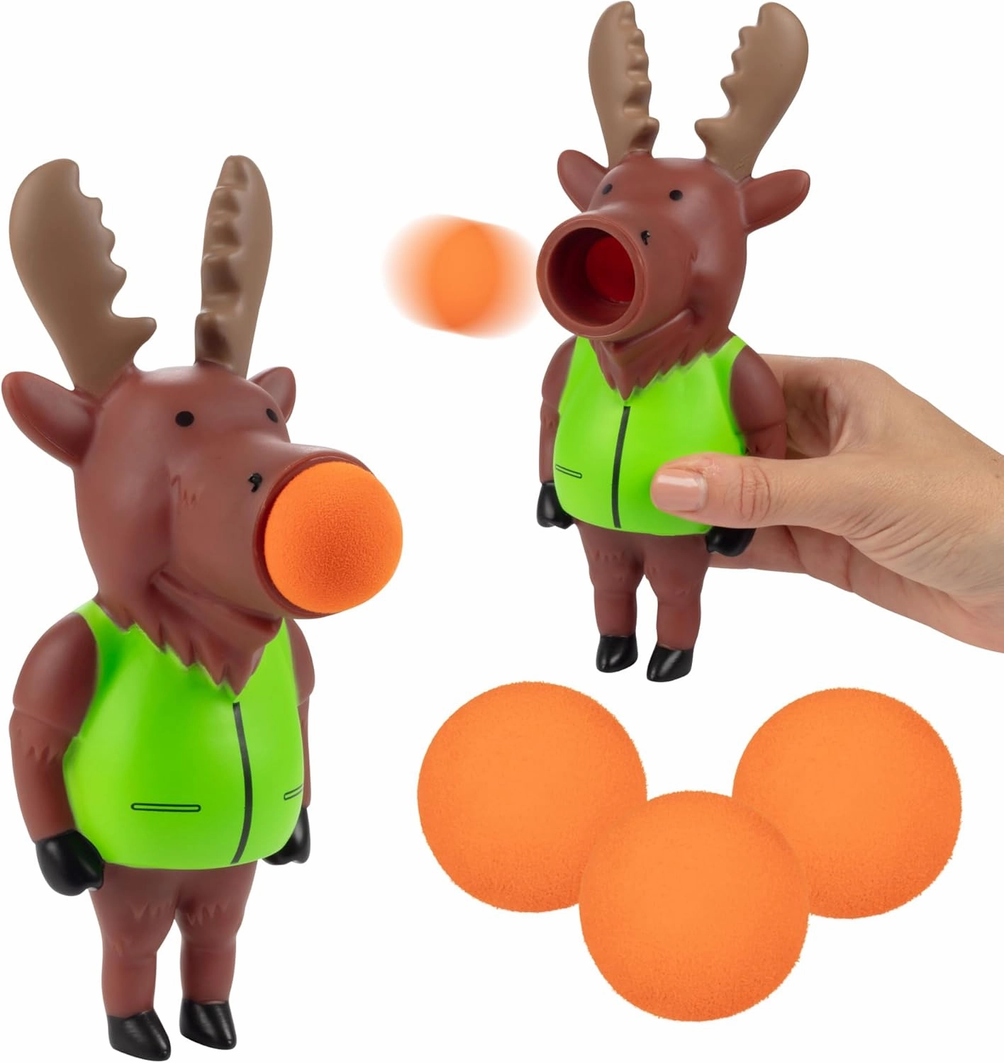 Hog Wild Moose Ball Popper Toy - Includes 4 Soft Foam Balls - Squeeze to Pop Air Powered Balls Up to 20 Feet - Launcher Safe for Indoor/Outdoor Play - Party Favor Gift for Kids, Girls, Boys Ages 5 