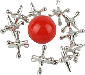 Home-X Jacks Game - Old School Jax Game with Red Rubber Bouncy Ball - Jacks Game with Ball Classic, Fun Game Gift of Jacks for Party Favor, Christmas Party - Kids, Adult, Vintage Retro Board Game