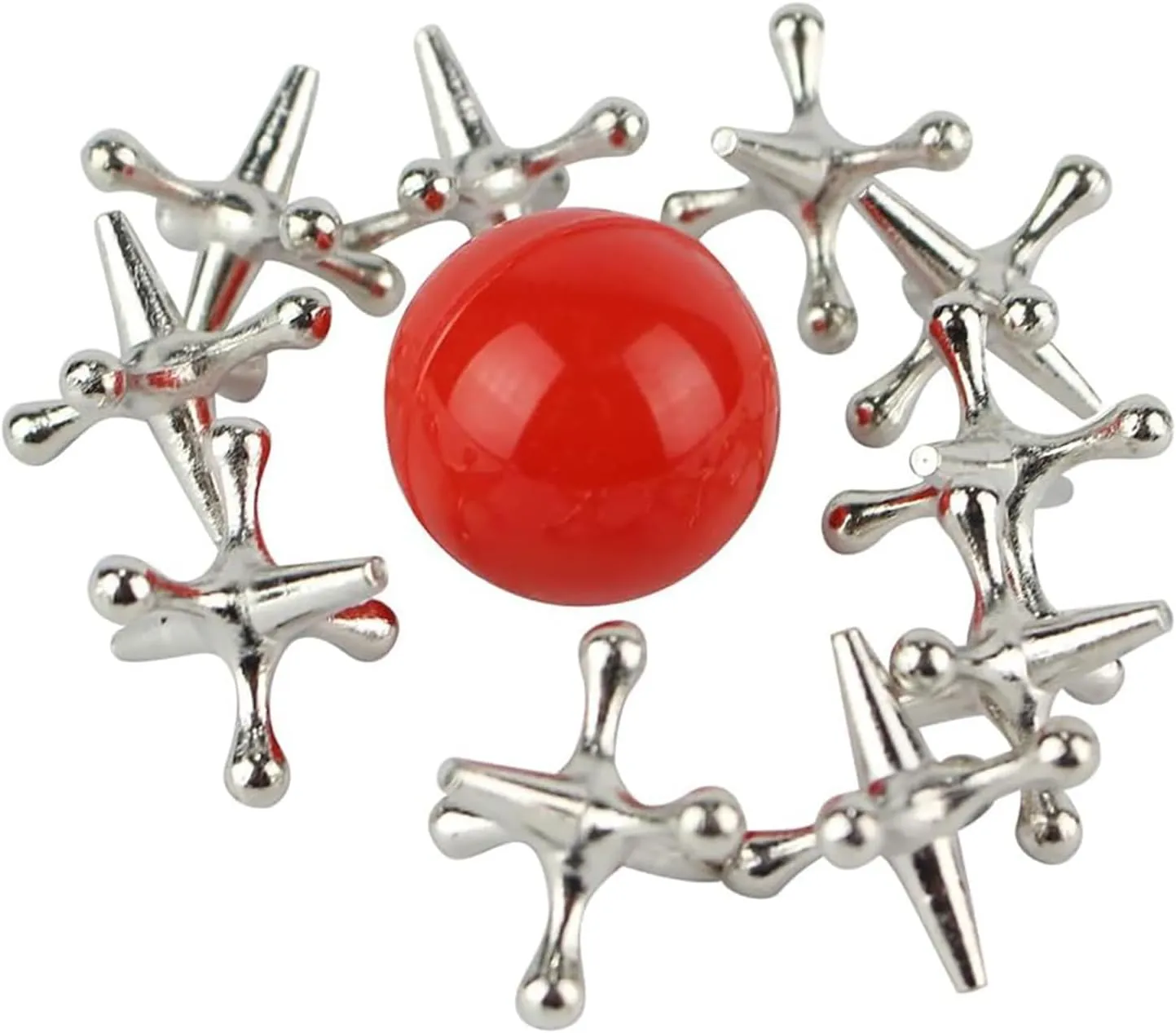 Home-X Jacks Game - Old School Jax Game with Red Rubber Bouncy Ball - Jacks Game with Ball Classic, Fun Game Gift of Jacks for Party Favor, Christmas Party - Kids, Adult, Vintage Retro Board Game