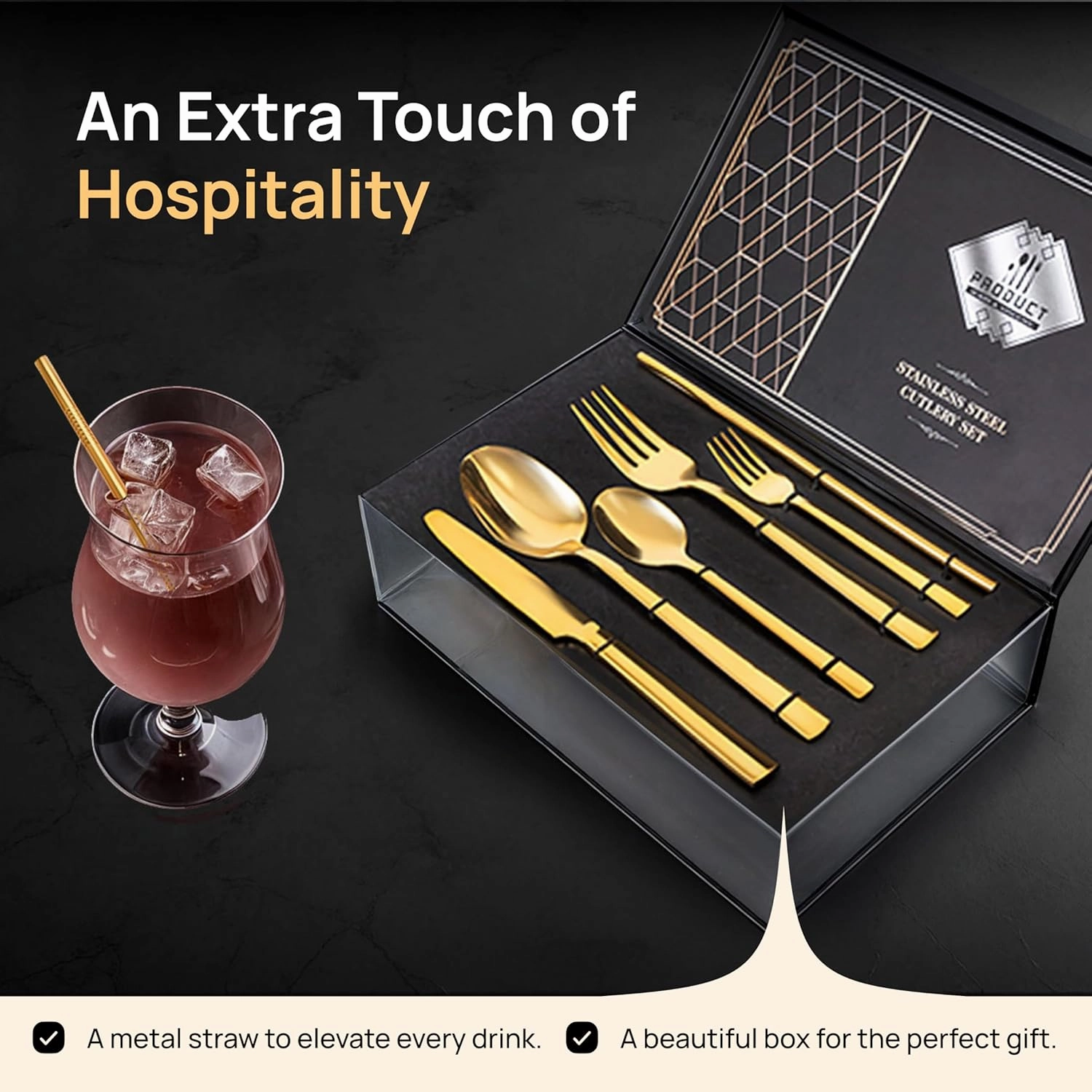 Home Haven Luxury Gold Silverware Set for 4, Heavy Duty Gold Flatware Set for 4, 18/10 Stainless Steel Cutlery Dishwasher Safe, Flatware for Special Occasions, Home & Restaurant Use (24 Pieces for 4)
