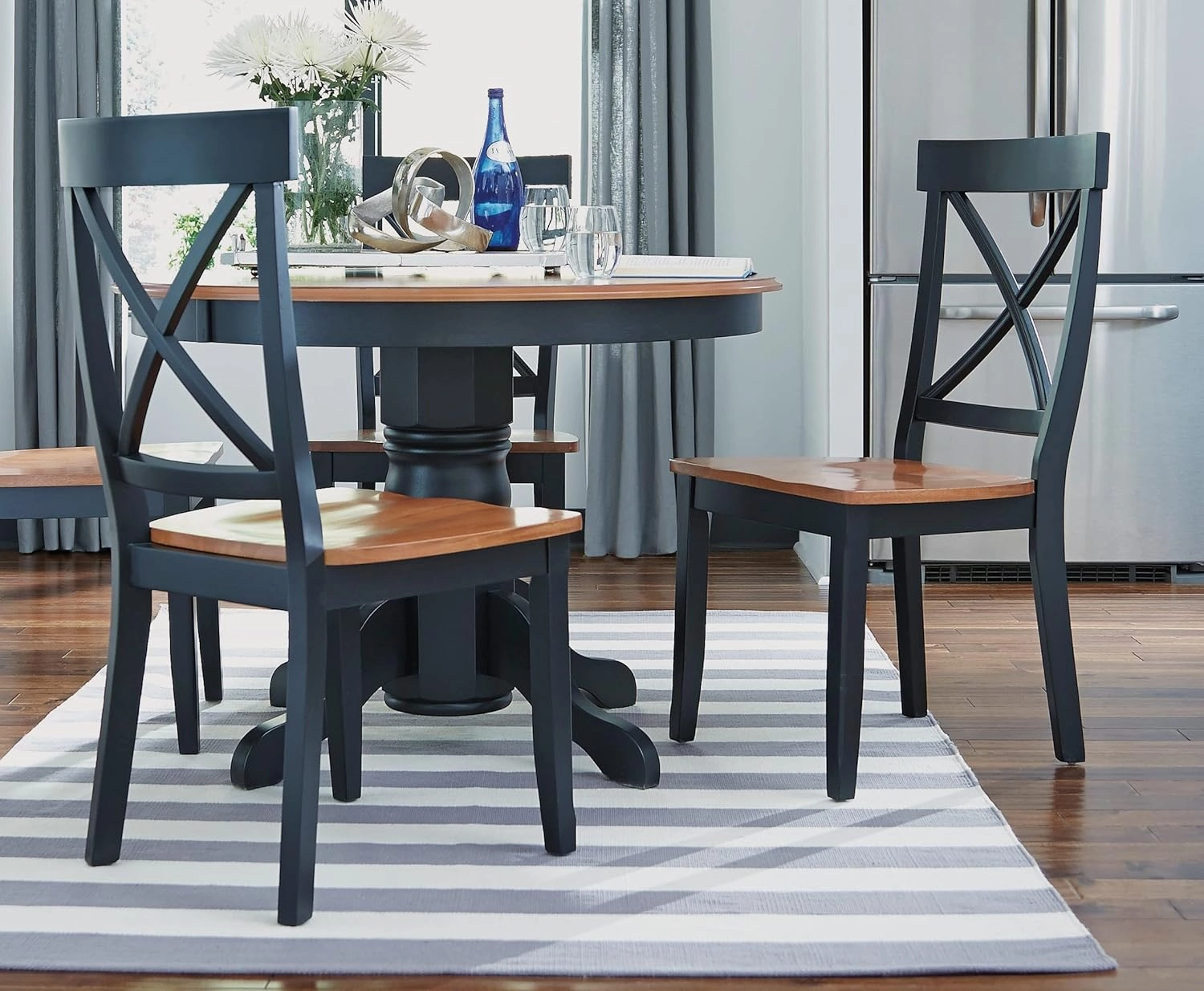 Home Styles Classic Black and Oak Pair of Dining Chairs, with Solid Hardwood Construction, Cottage Oak Finish, X-Style Back, and Mission Style Look, Set of Two