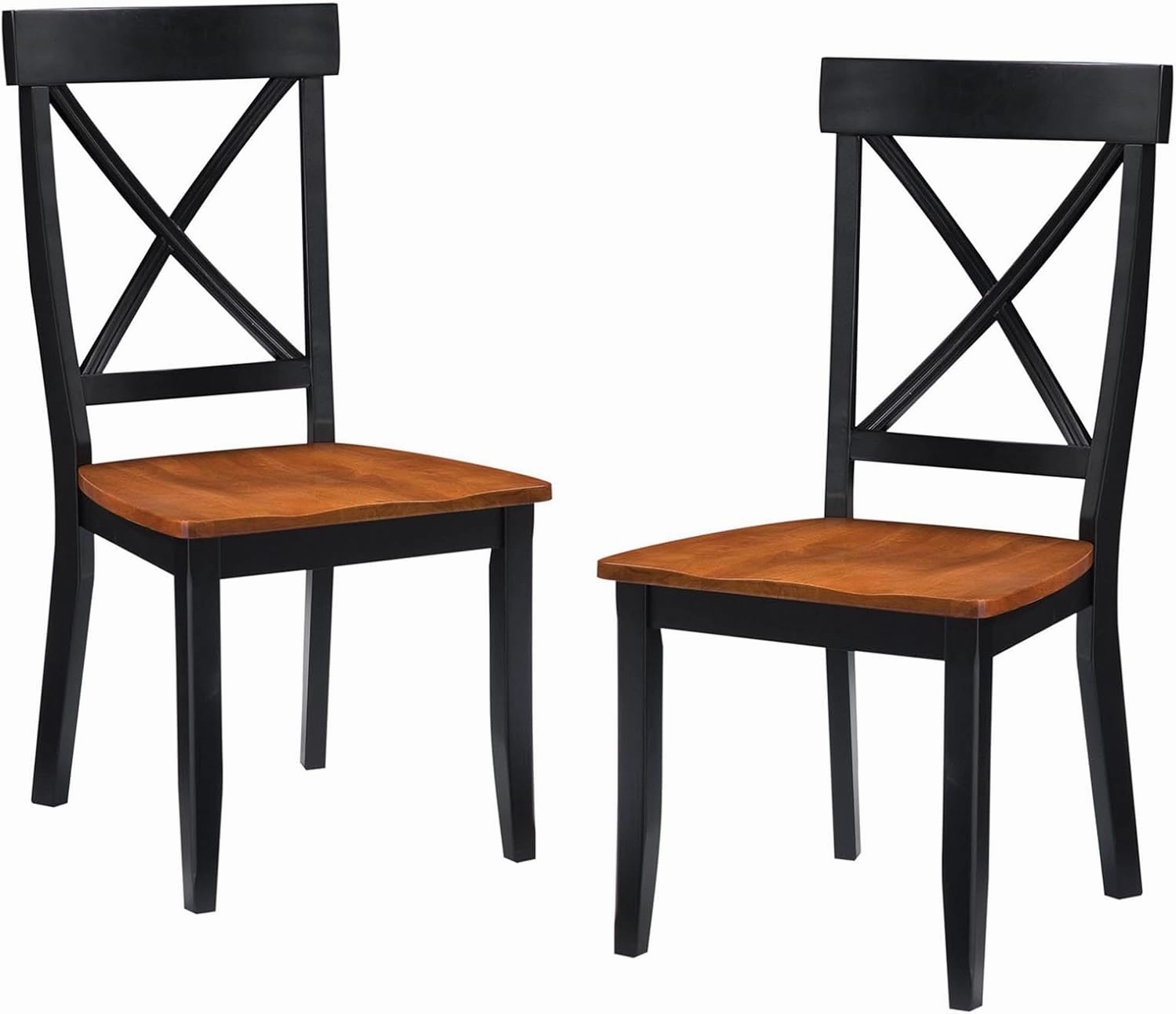 Home Styles Classic Black and Oak Pair of Dining Chairs, with Solid Hardwood Construction, Cottage Oak Finish, X-Style Back, and Mission Style Look, Set of Two