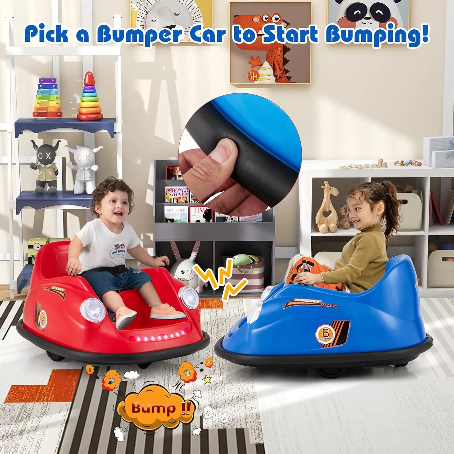 HONEY JOY 12V Bumper Car, Toddler Ride On Toy with Remote Control, 360 Degree Spin, Music, Bright LED Lights, Electric Bumping Car for Kids, Gift for Boys Girls (Dark Blue)