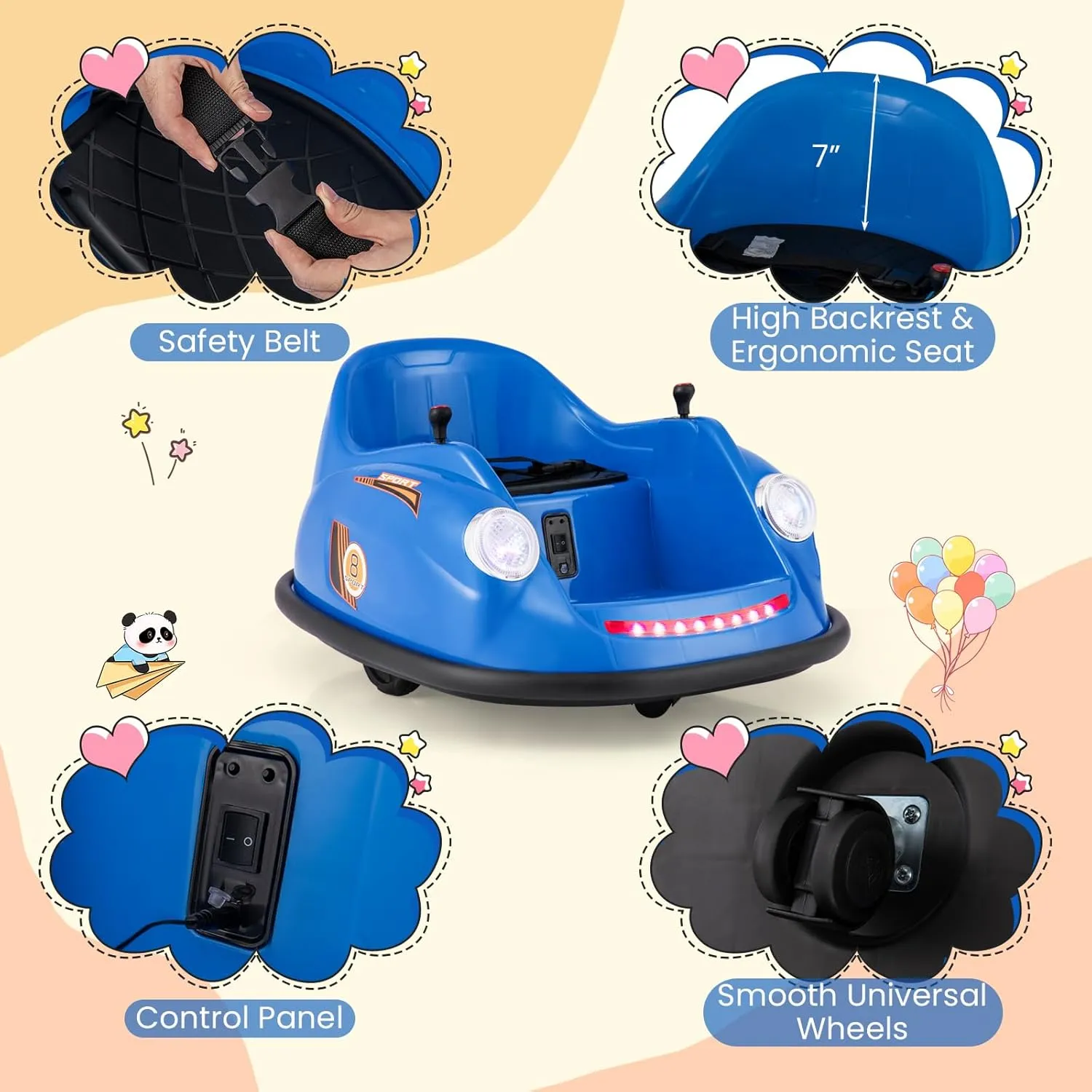 HONEY JOY 12V Bumper Car, Toddler Ride On Toy with Remote Control, 360 Degree Spin, Music, Bright LED Lights, Electric Bumping Car for Kids, Gift for Boys Girls (Dark Blue)