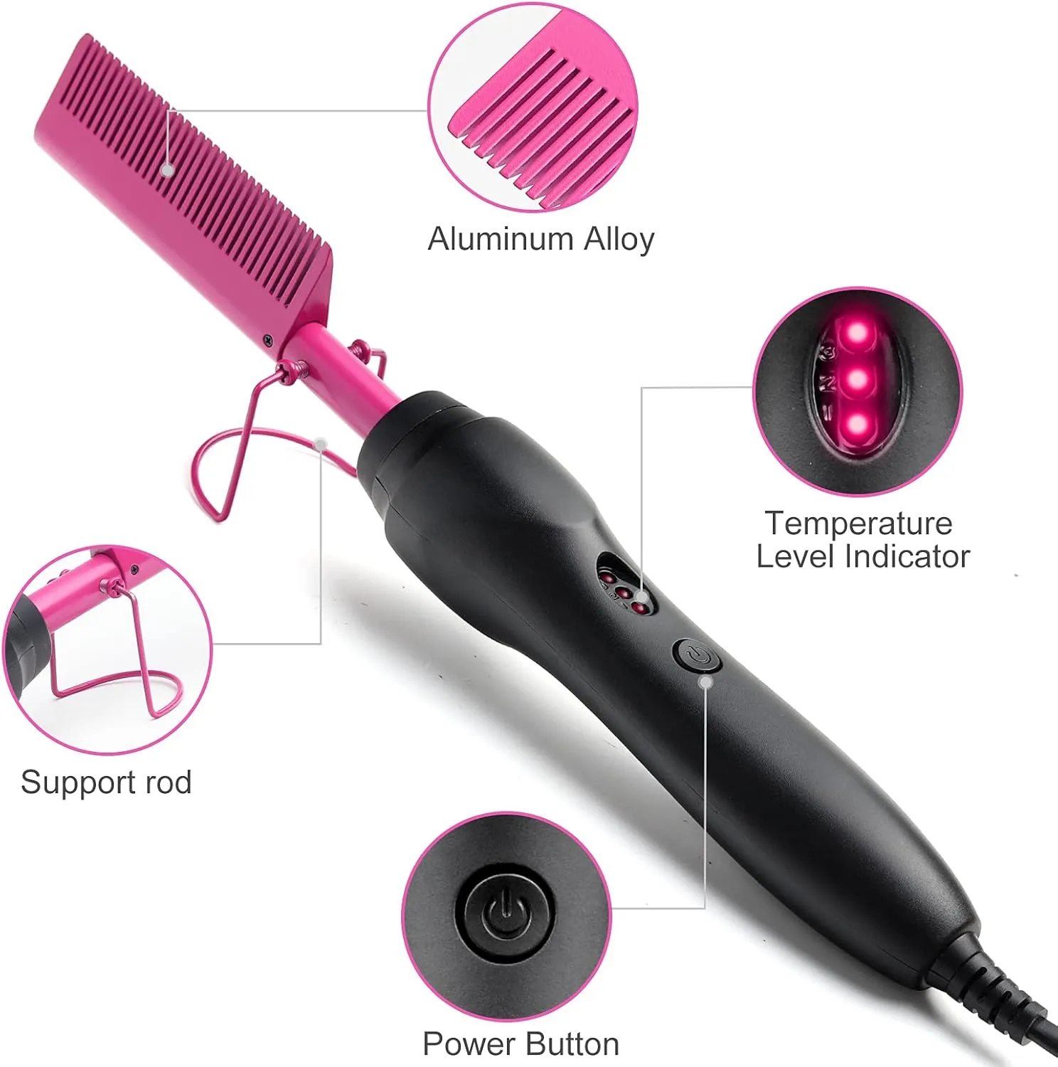 Hot Comb Anti-Scald Ceramic Heated Hair Styling Tool - Straightener, Curler, Travel-Friendly Beard Pressing Comb