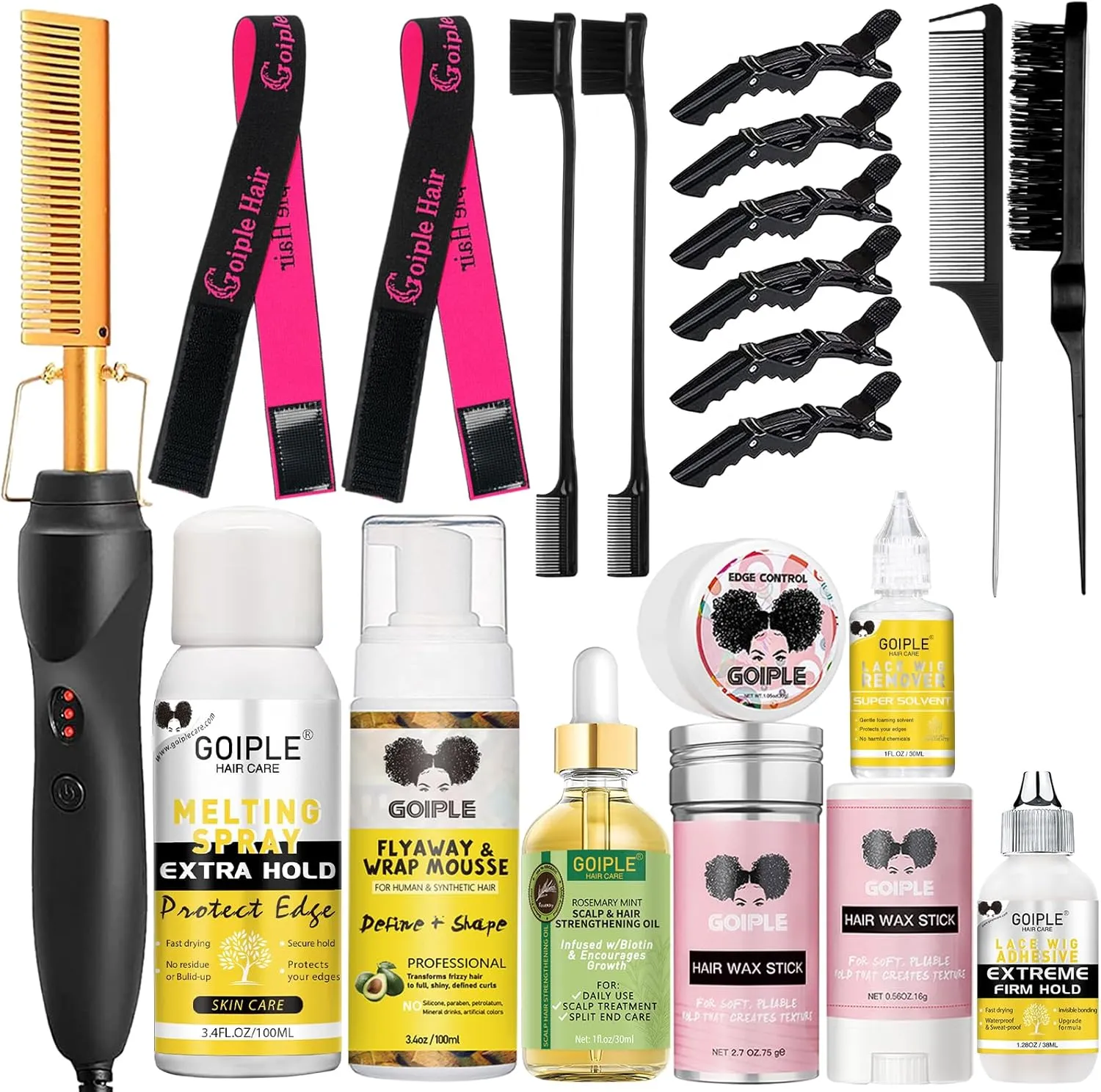Hot Comb Hair Straightening Brush with Adjustable Settings, Fast Heating for Wigs and Black Hair, Professional Anti-Scald, Auto Shut-Off