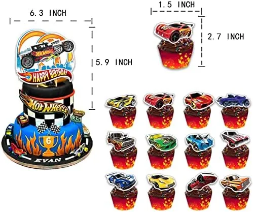 hot wheels Birthday Party Supplies, hot wheels Party Decorations Included Birthday banner, Cake Topper, Cupcake Topper, Balloons