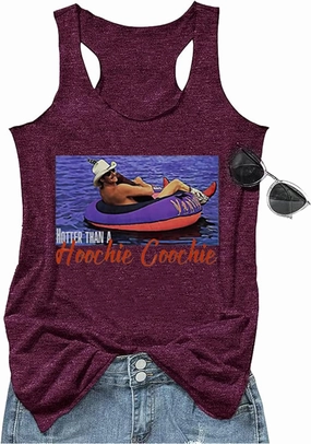 Hotter Than a Hoochie Coochie Tank Tops for Women Vintage Country Music Graphic Hawaiian Racerback T Shirt