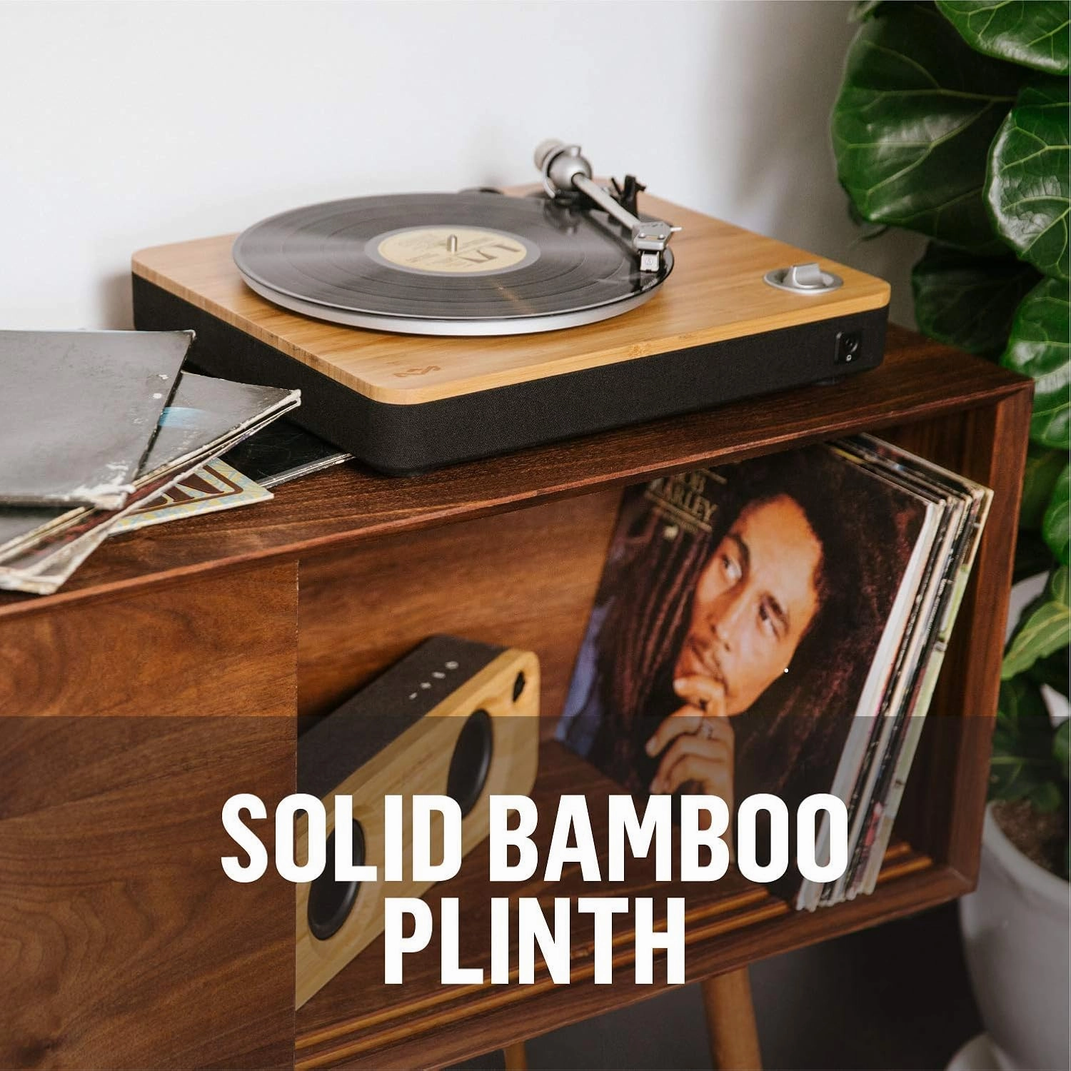 House of Marley Stir It Up Turntable, Vinyl Record Player with 2 Speed Belt Drive for 33/45 RPM, Built in Pre-Amp, Headphone Jack and Made from Sustainable Materials. for Wired Speakers Only