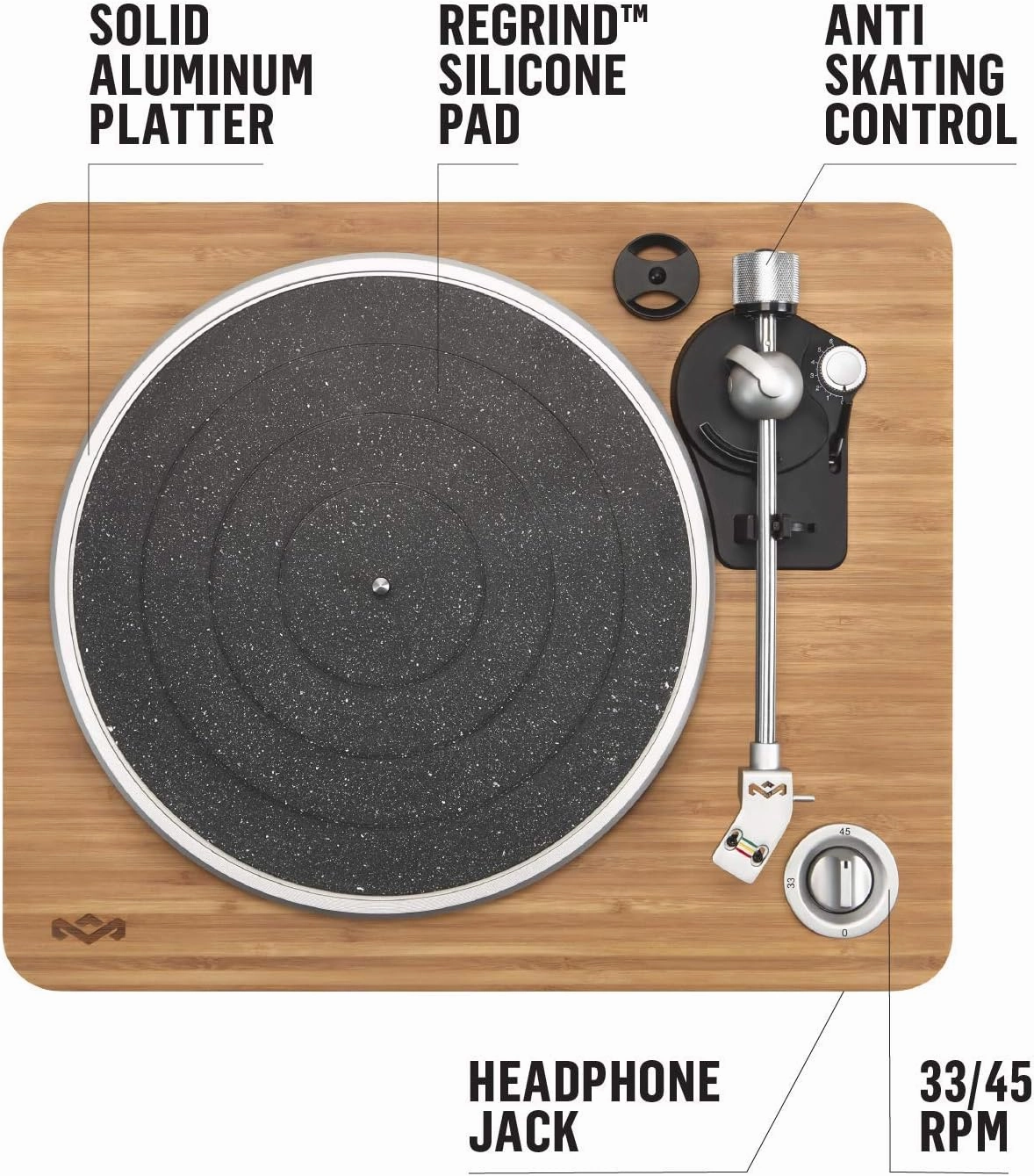 House of Marley Stir It Up Turntable, Vinyl Record Player with 2 Speed Belt Drive for 33/45 RPM, Built in Pre-Amp, Headphone Jack and Made from Sustainable Materials. for Wired Speakers Only