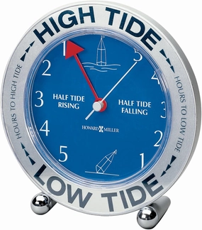 Howard Miller Tide Mate III Tabletop Clock - Battery Operated Analog Desk Clock with Tide Indicator, Quartz Movement, Silver-Tone Case, Decorative Tabletop Timepiece for Home, Office, Shelf, or Boat