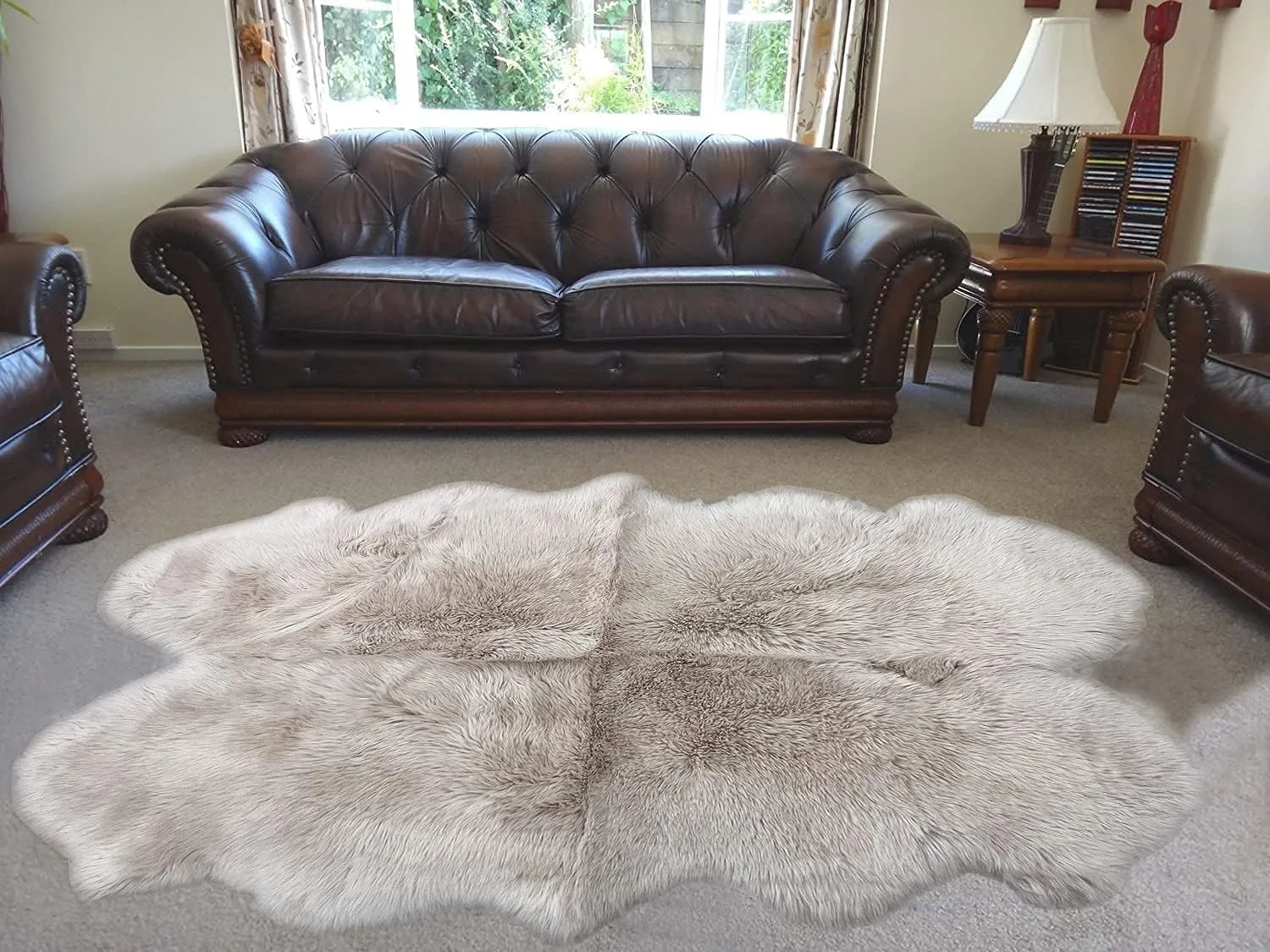 HUAHOO Premium Genuine Sheepskin Rug Linen Real Australia Sheepskin Natural Luxury Fluffy Lambskin Fur Area Rug Seat Covers for Kids Bedroom Sofa Chair Cover Pets Dogs Mat Quarto Pelt/4' x 6' Linen