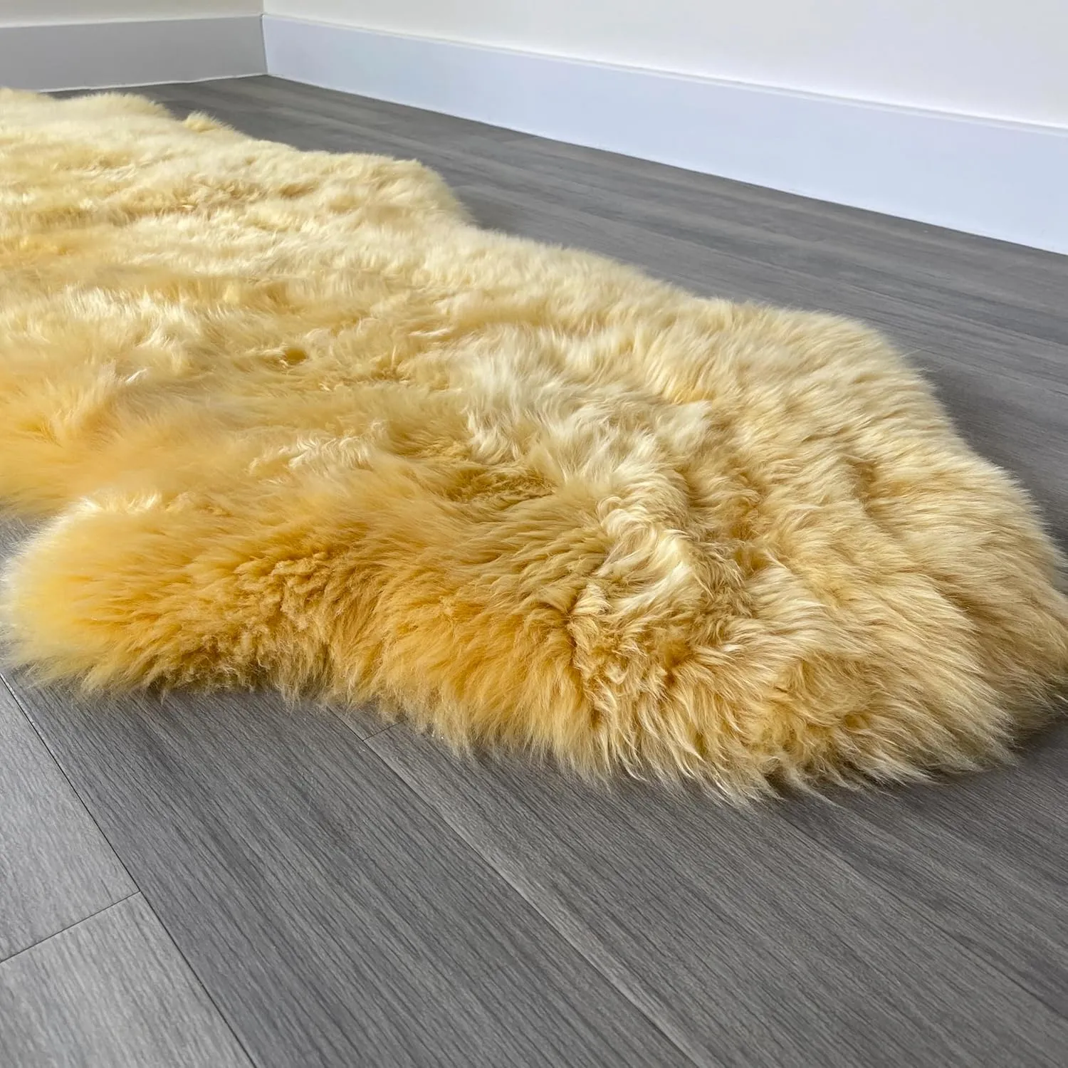 HUAHOO Premium Genuine Sheepskin Rug Real Australia Sheepskin Natural Lambskin Fur Area Rug Seat Covers for Kids Bedroom Sofa Chair Cover Pets Dogs Mat Double Pelt/2' x 3' Banana Yellow
