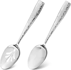 Hudson Essentials 6-Piece Hammered 18/10 Stainless Steel Silverware Serving Spoons Set - Hostess Buffet Flatware