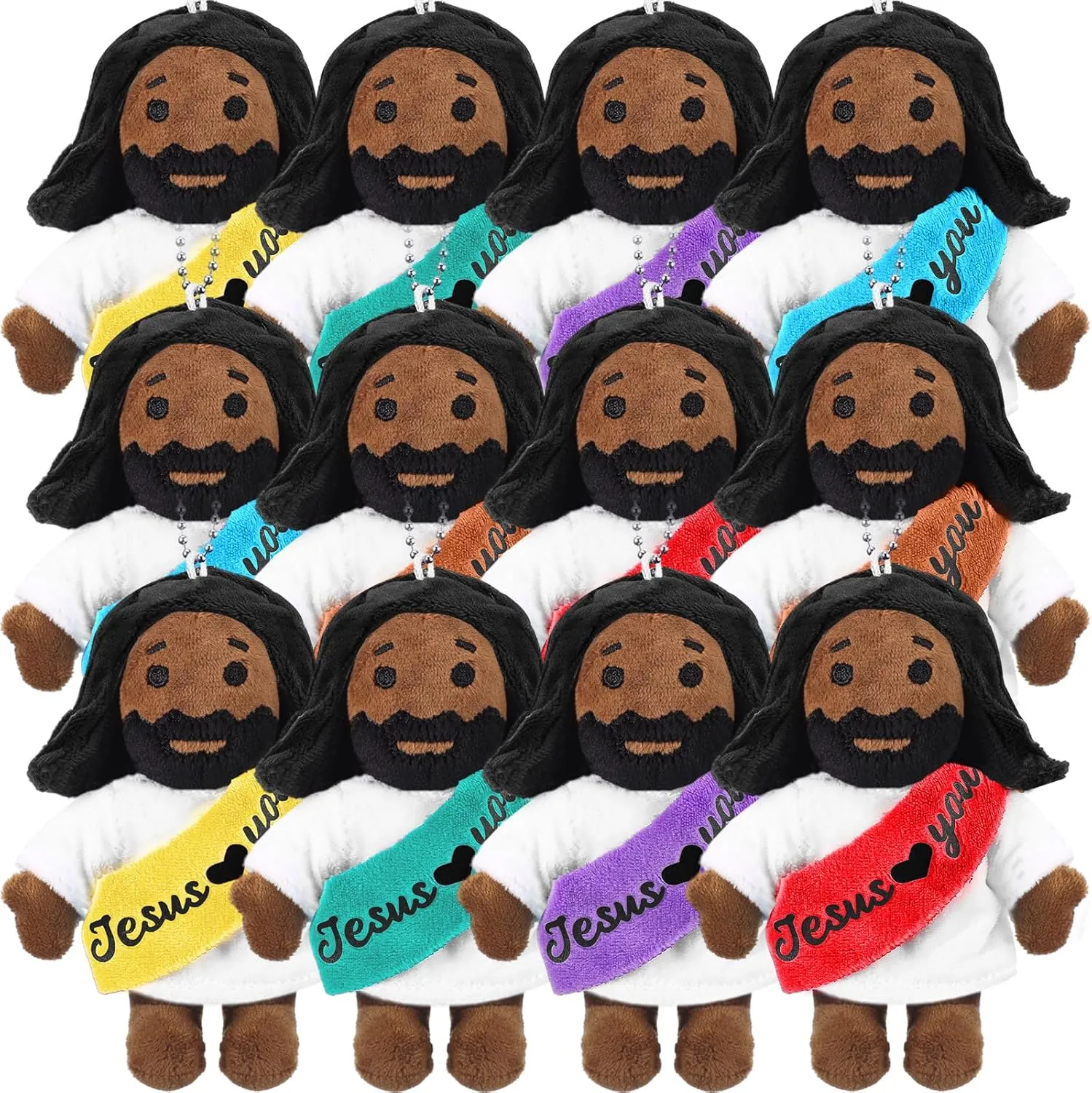 HyDren 12 Pcs Christian Jesus Plush Toys Christian Gifts 4" Loves You Jesus Stuffed Plush Dolls Religious Savior Plushie for Kids Sunday School Baptism Gifts Party Favors(Black Color)